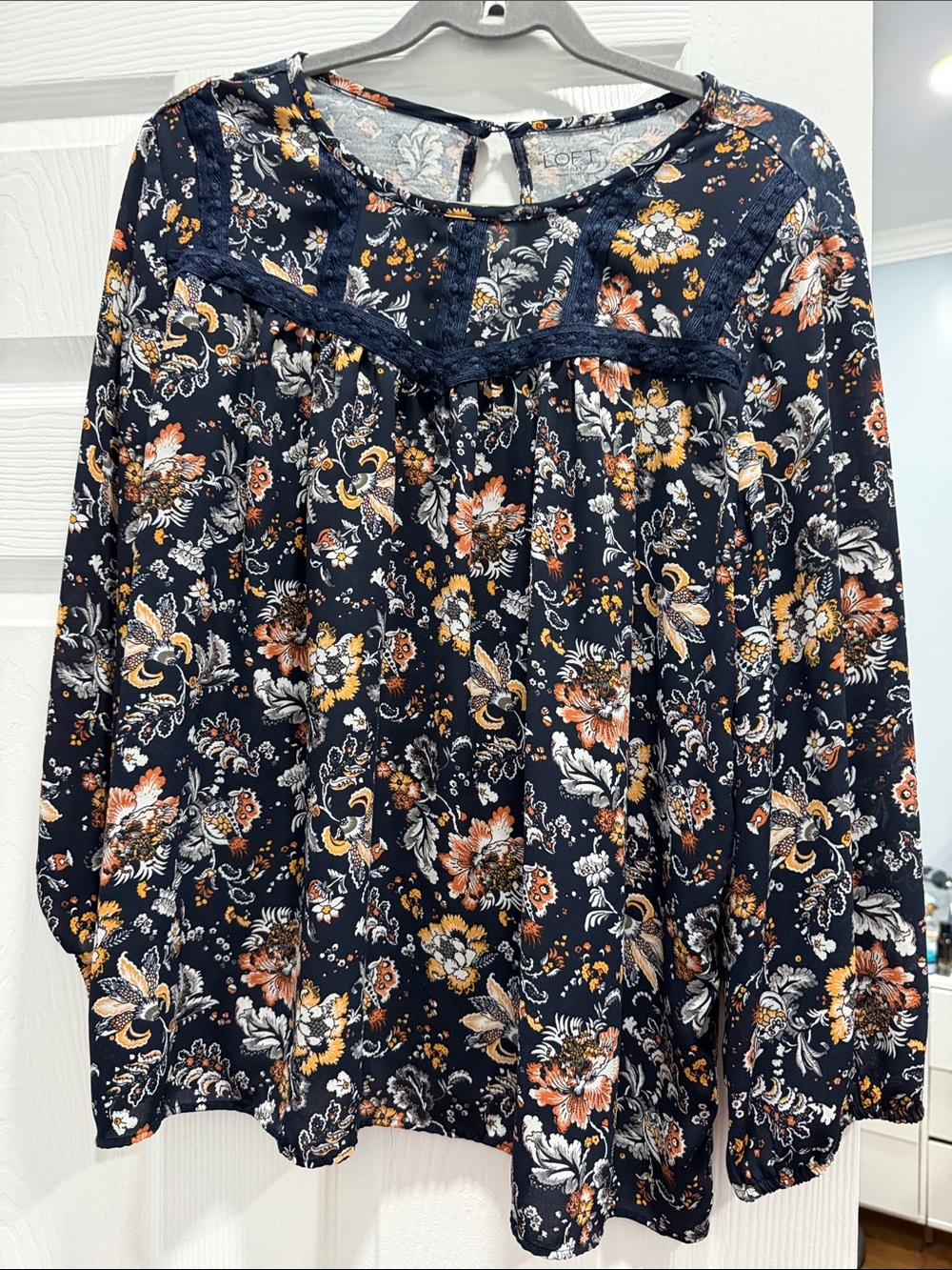 LOFT Navy Floral Long-Sleeve Tunic